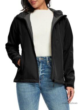 Women's Waterproof Softshell Fleece Lined Hooded Windbreaker Jacket